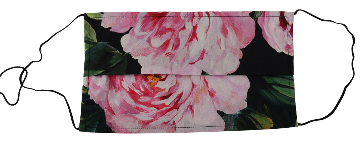 Dolce &amp; Gabbana Black Floral Pleated Elastic Ear Strap Face Mask