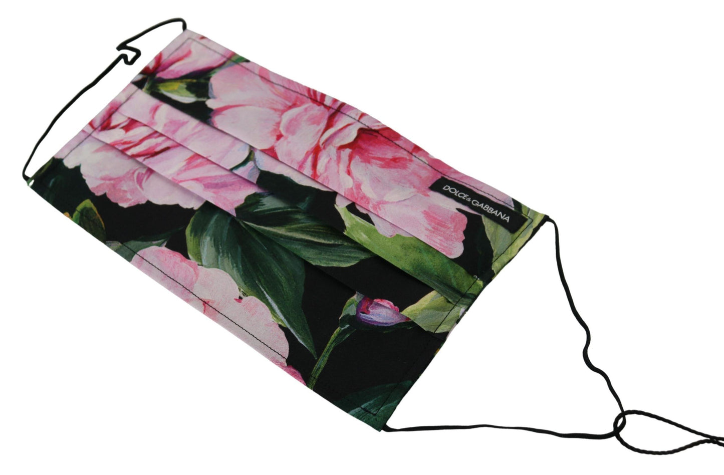 Dolce &amp; Gabbana Black Floral Pleated Elastic Ear Strap Face Mask