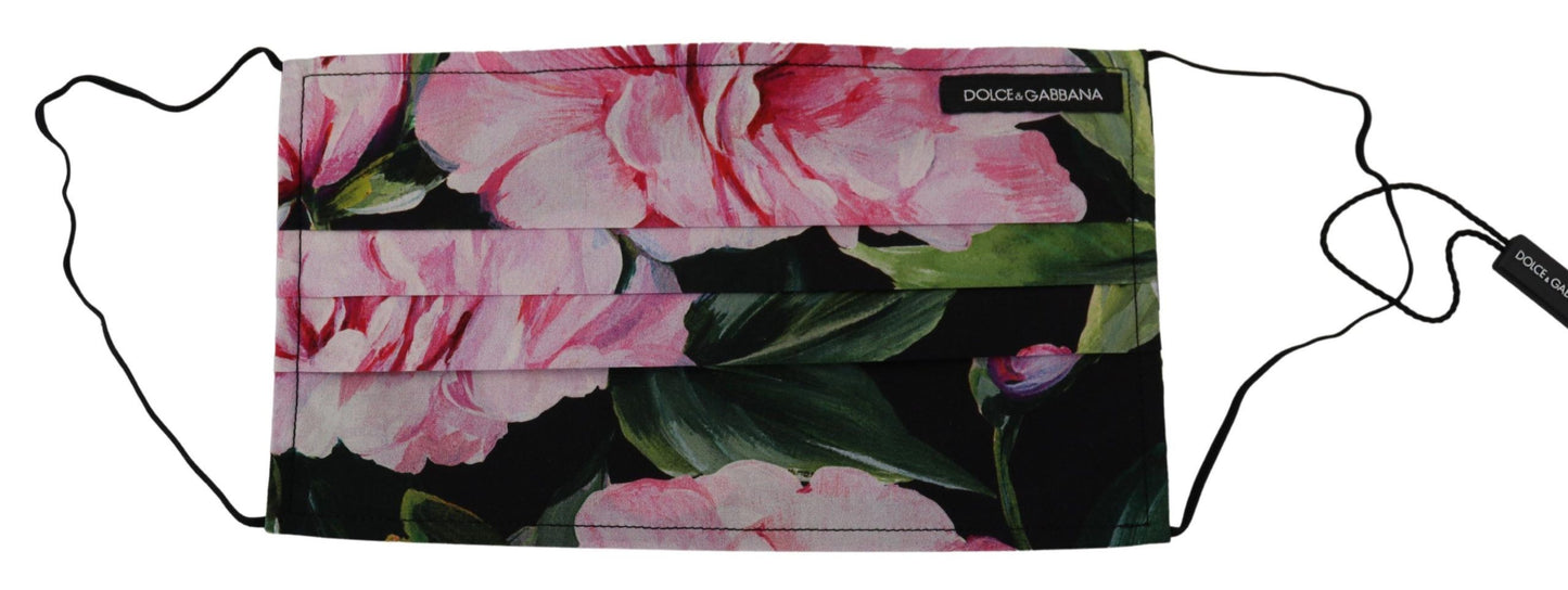 Dolce &amp; Gabbana Black Floral Pleated Elastic Ear Strap Face Mask