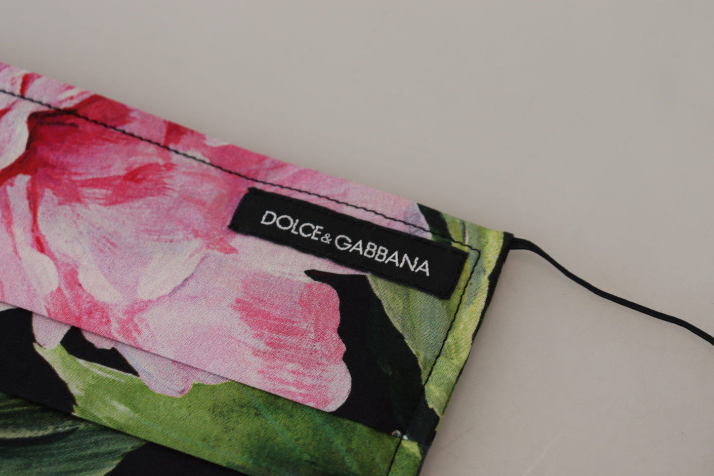 Dolce &amp; Gabbana Black Floral Pleated Elastic Ear Strap Face Mask