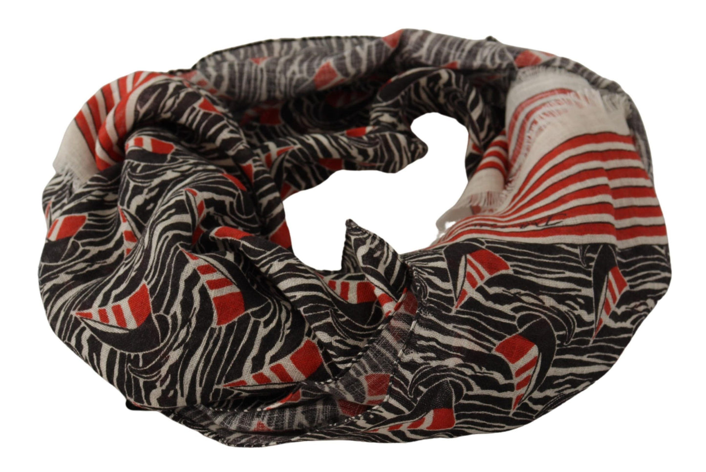 Dolce &amp; Gabbana – Schal aus Leinen mit Segelboot-Streifenmuster, schwarz/rot