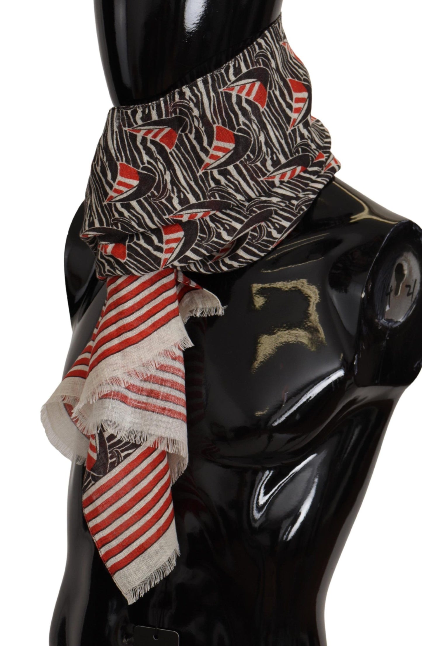 Dolce &amp; Gabbana – Schal aus Leinen mit Segelboot-Streifenmuster, schwarz/rot