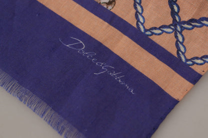 Dolce &amp; Gabbana Blauer Leinen-Wickelschal für Herren mit Muschelmuster