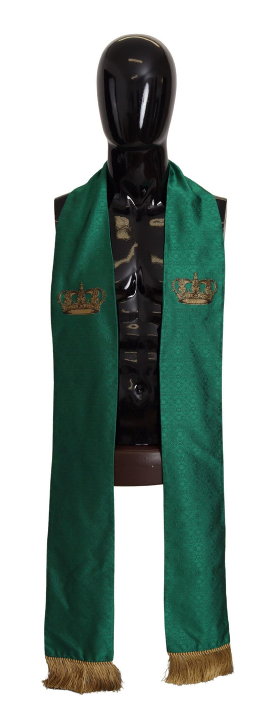 Dolce &amp; Gabbana Schal mit Fransen und grüner Kronenstickerei aus Seidenmischung
