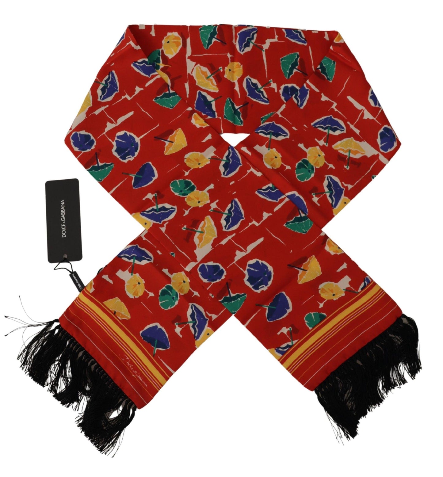Dolce &amp; Gabbana – Mehrfarbiger Schal mit Fransen und DG-Regenschirm-Print