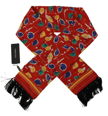 Dolce &amp; Gabbana – Mehrfarbiger Schal mit Fransen und DG-Regenschirm-Print
