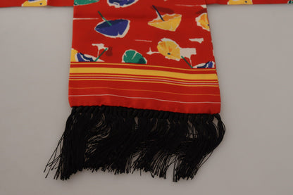 Dolce &amp; Gabbana – Mehrfarbiger Schal mit Fransen und DG-Regenschirm-Print
