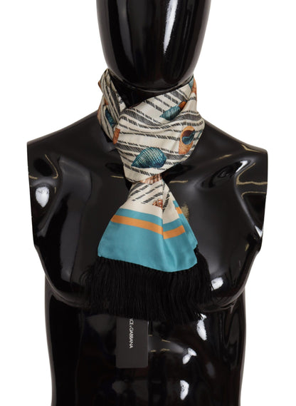 Dolce &amp; Gabbana Seidenschal mit Fransen und Muscheln im DG-Print in mehreren Farben