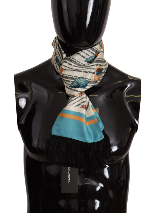 Dolce &amp; Gabbana Seidenschal mit Fransen und Muscheln im DG-Print in mehreren Farben