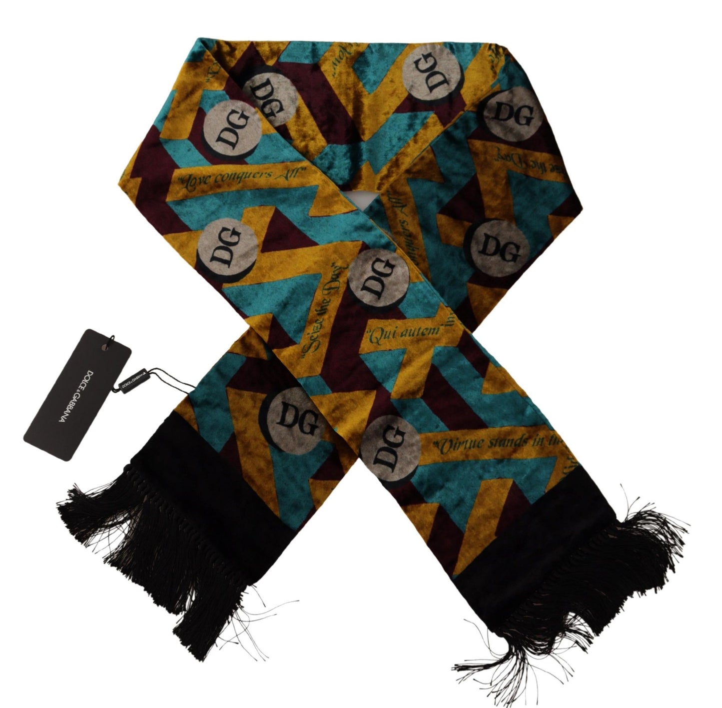 Dolce &amp; Gabbana – Mehrfarbiger Schal mit DG-Logo-Print und Fransen