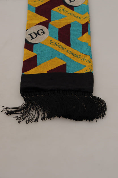 Dolce &amp; Gabbana – Mehrfarbiger Schal mit DG-Logo-Print und Fransen
