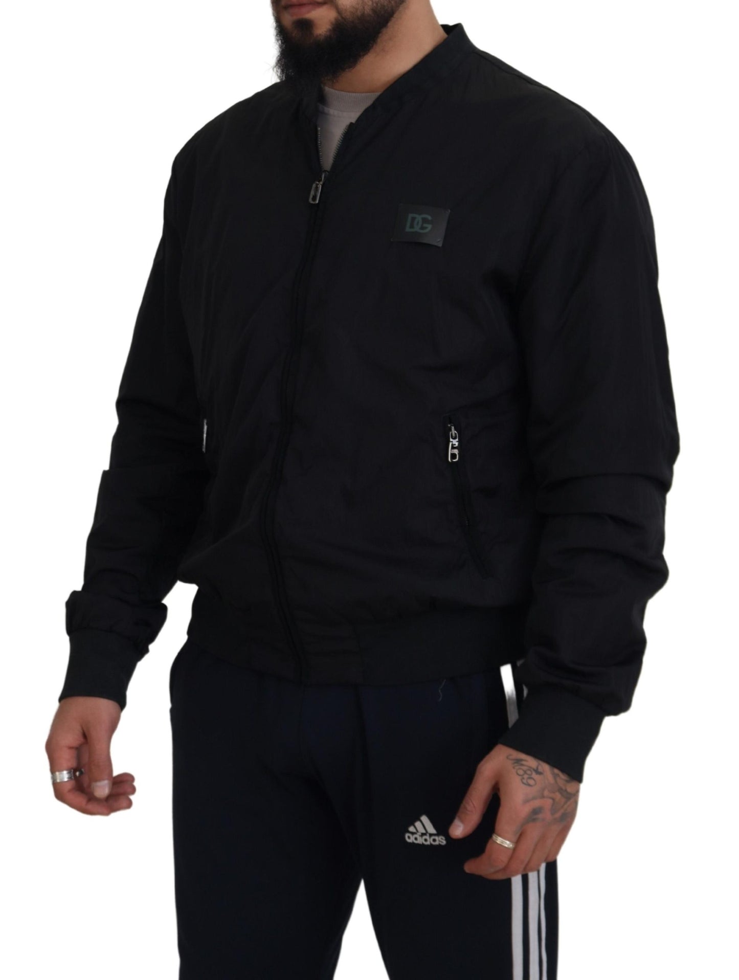 Dolce &amp; Gabbana – Bomberjacke mit Reißverschluss und Logo aus schwarzem Nylon