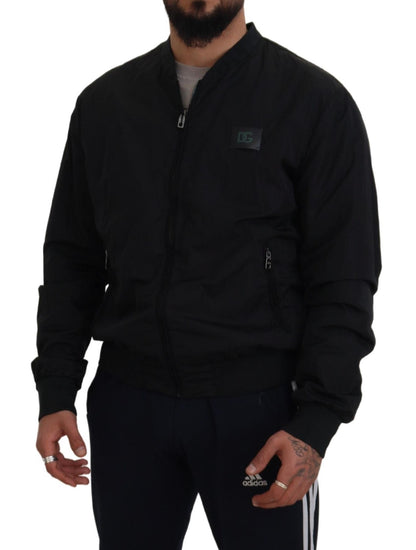 Dolce &amp; Gabbana – Bomberjacke mit Reißverschluss und Logo aus schwarzem Nylon