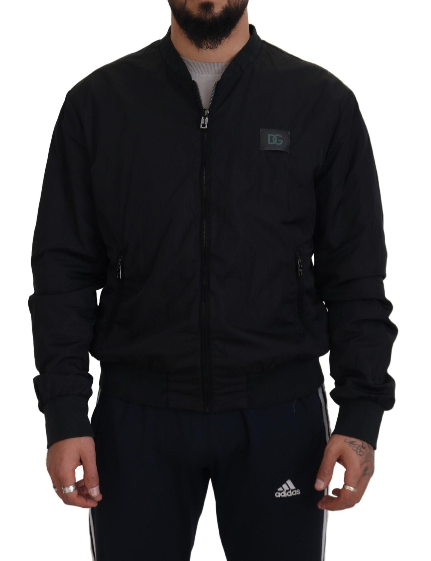 Dolce &amp; Gabbana – Bomberjacke mit Reißverschluss und Logo aus schwarzem Nylon