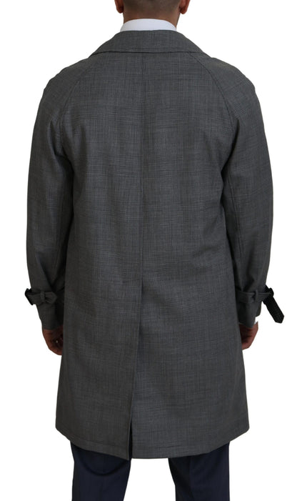 Dolce &amp; Gabbana Graue Wolle Plaid Lange Trenchcoat Jacke Trenchcoat Jacke