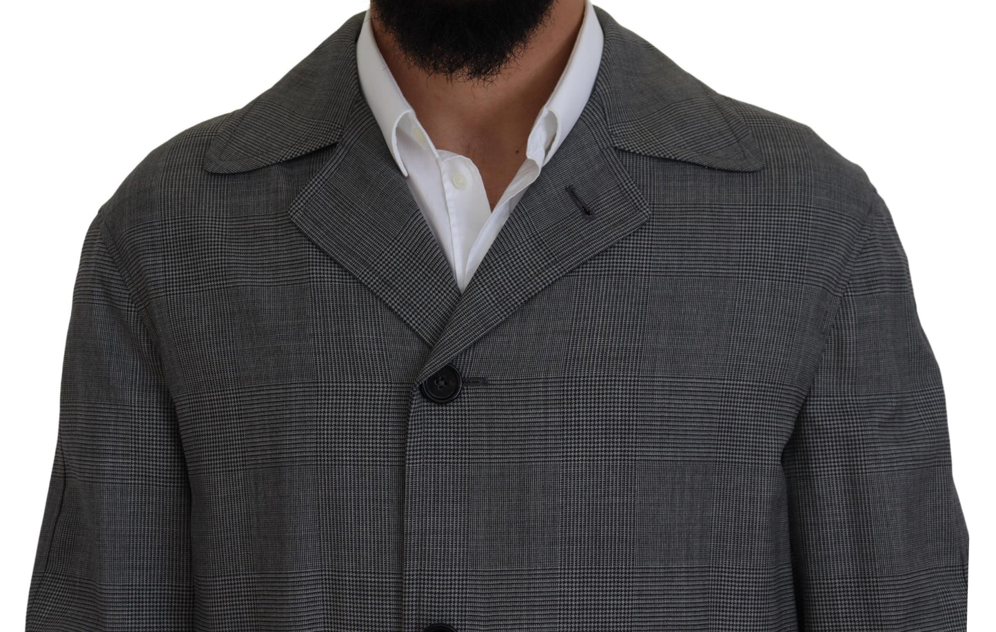 Dolce &amp; Gabbana Graue Wolle Plaid Lange Trenchcoat Jacke Trenchcoat Jacke