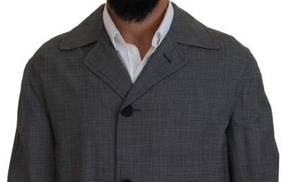 Dolce &amp; Gabbana Graue Wolle Plaid Lange Trenchcoat Jacke Trenchcoat Jacke