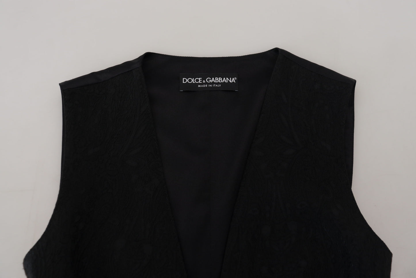 Dolce &amp; Gabbana – Schwarzes, ärmelloses Brokat-Top mit Knopfleiste