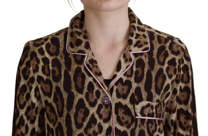 Dolce &amp; Gabbana – Braunes Blusenoberteil mit langen Ärmeln und Leopardenmuster