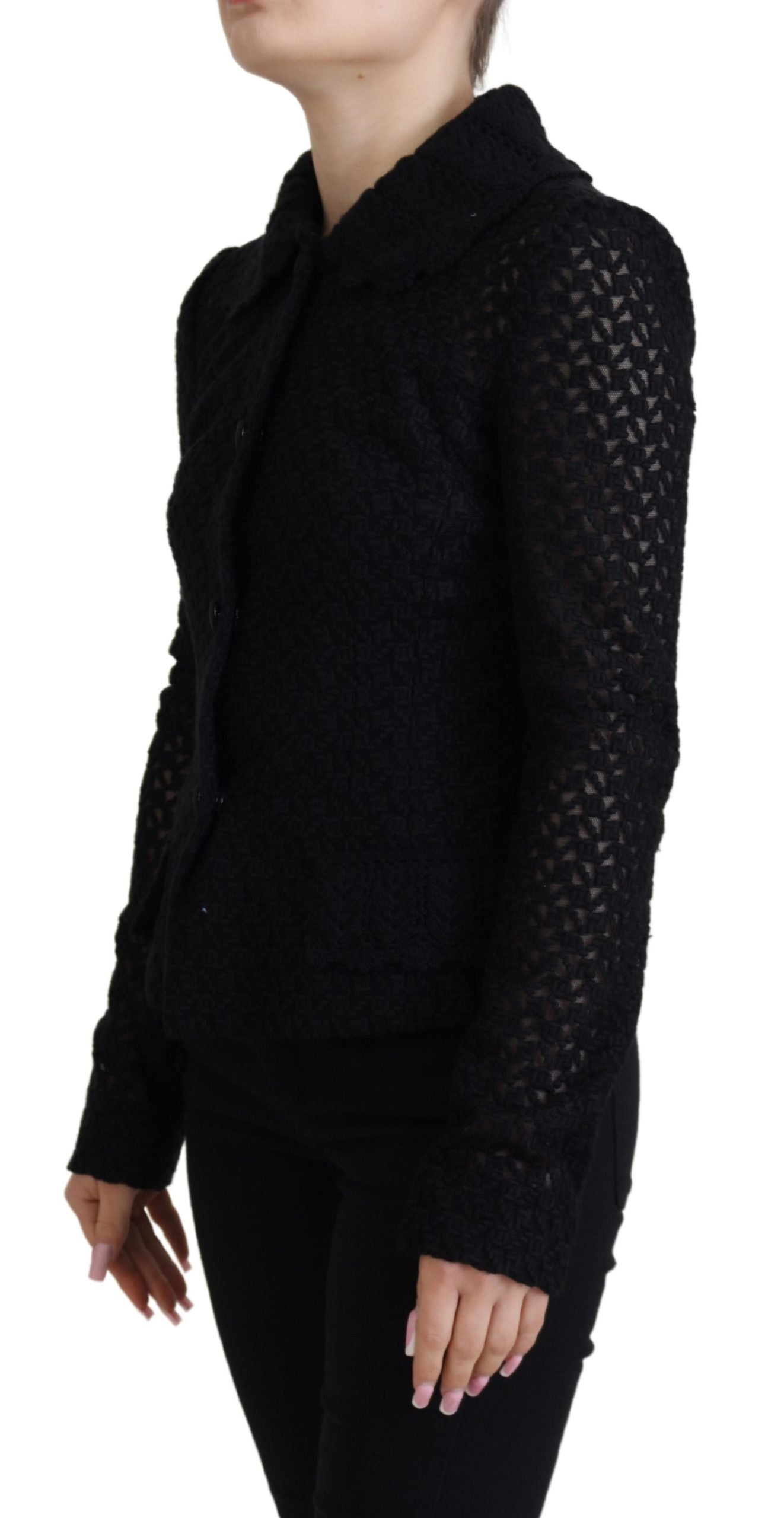 Dolce &amp; Gabbana – Schwarze Strickjacke aus Wolle mit Button-Down-Kragen