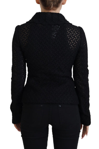 Dolce &amp; Gabbana – Schwarze Strickjacke aus Wolle mit Button-Down-Kragen