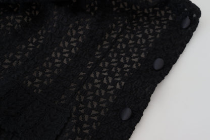 Dolce &amp; Gabbana – Schwarze Strickjacke aus Wolle mit Button-Down-Kragen