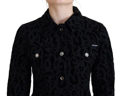 Dolce &amp; Gabbana – Schwarze Jeansjacke mit langen Ärmeln und Leopardenmuster