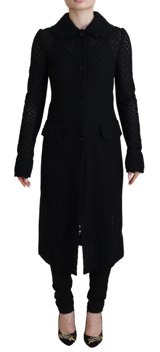 Dolce &amp; Gabbana – Schwarze, lange Blazerjacke aus Baumwolle mit Knopfleiste
