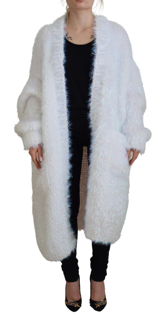 Dolce &amp; Gabbana – Weiße Strickjacke mit langen Ärmeln und Fransen