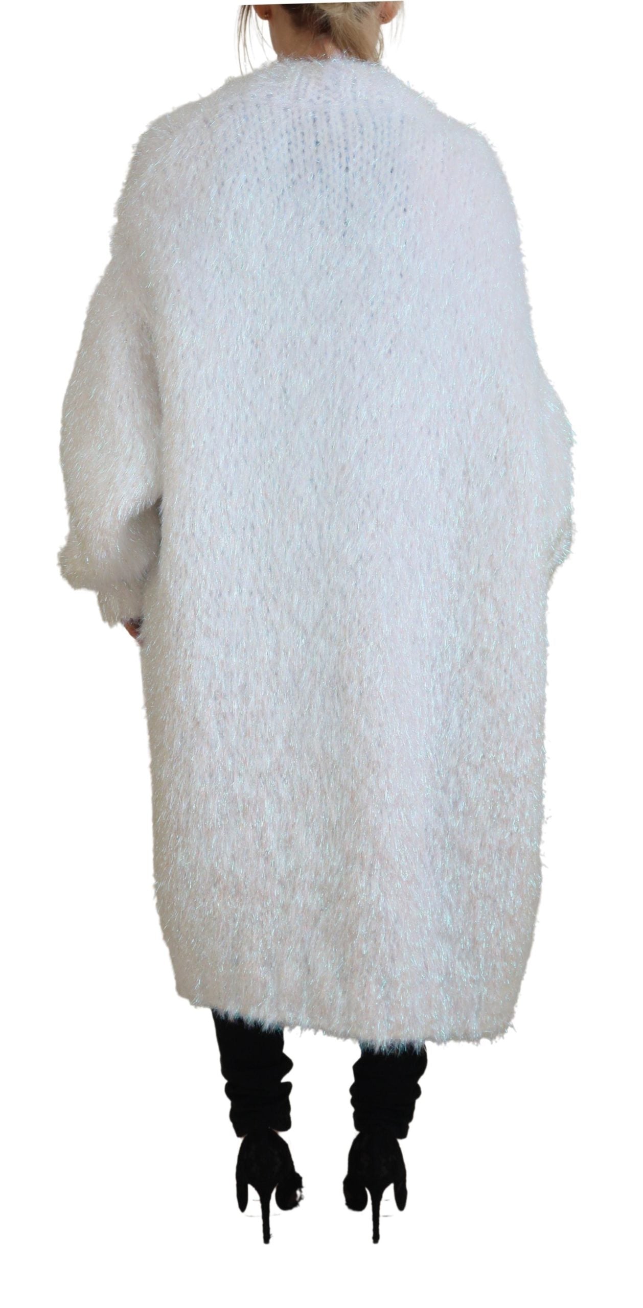Dolce &amp; Gabbana – Weiße Strickjacke mit langen Ärmeln und Fransen