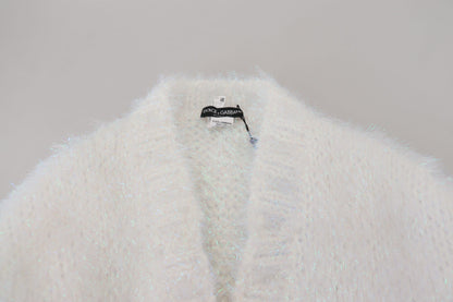 Dolce &amp; Gabbana – Weiße Strickjacke mit langen Ärmeln und Fransen