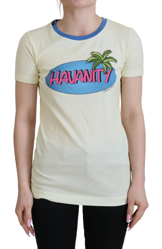 Dolce &amp; Gabbana Gelbes Havanity Rundhals-T-Shirt aus Baumwolle