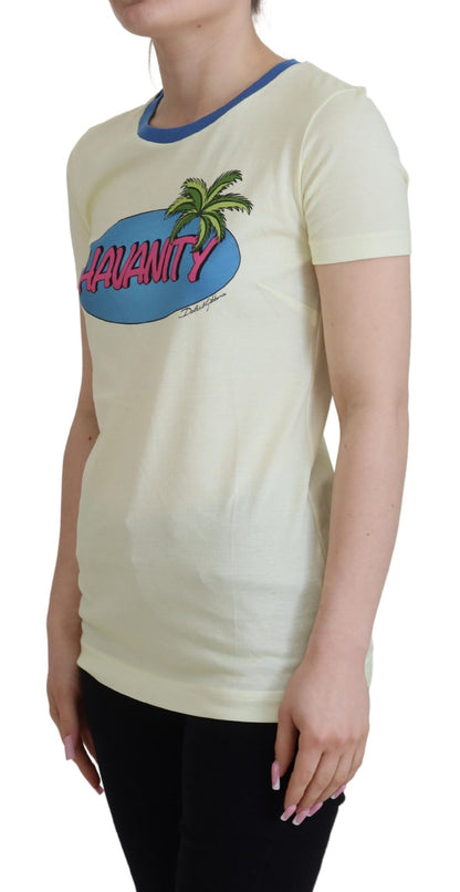 Dolce &amp; Gabbana Gelbes Havanity Rundhals-T-Shirt aus Baumwolle
