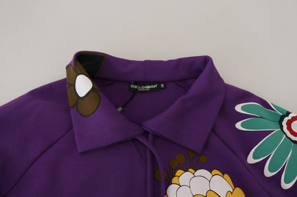 Dolce &amp; Gabbana Lilafarbener Baumwollpullover mit Blumendruck