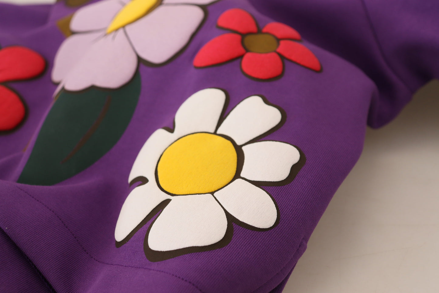 Dolce &amp; Gabbana Lilafarbener Baumwollpullover mit Blumendruck