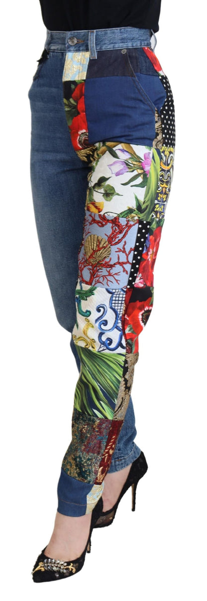 Dolce &amp; Gabbana Blaue Majolika-Jeans mit hoher Taille aus Jacquard