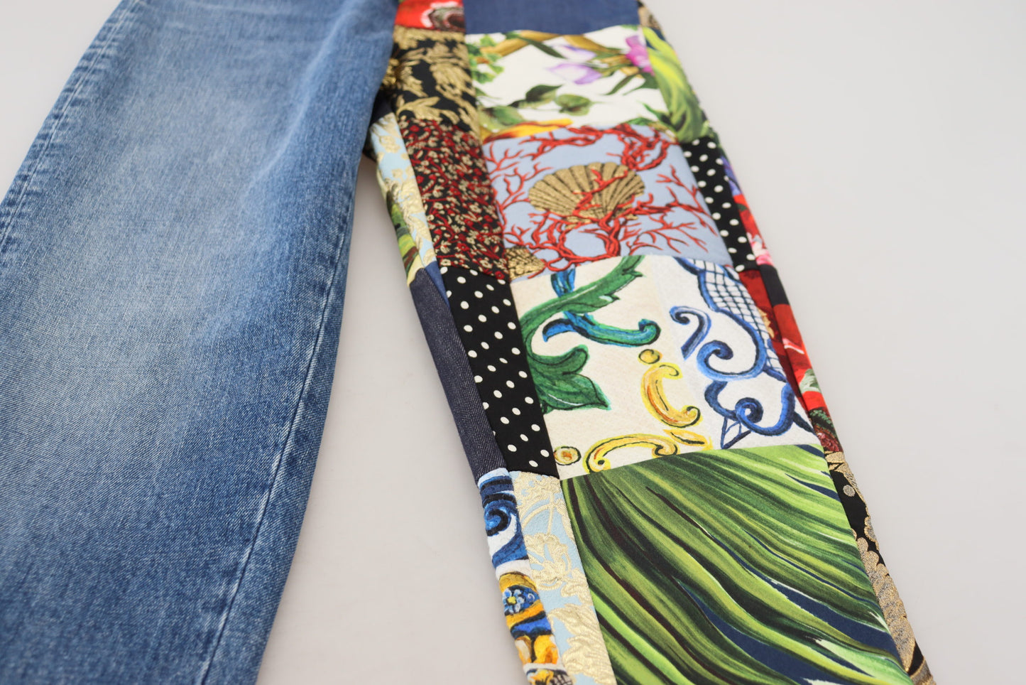 Dolce &amp; Gabbana Blaue Majolika-Jeans mit hoher Taille aus Jacquard