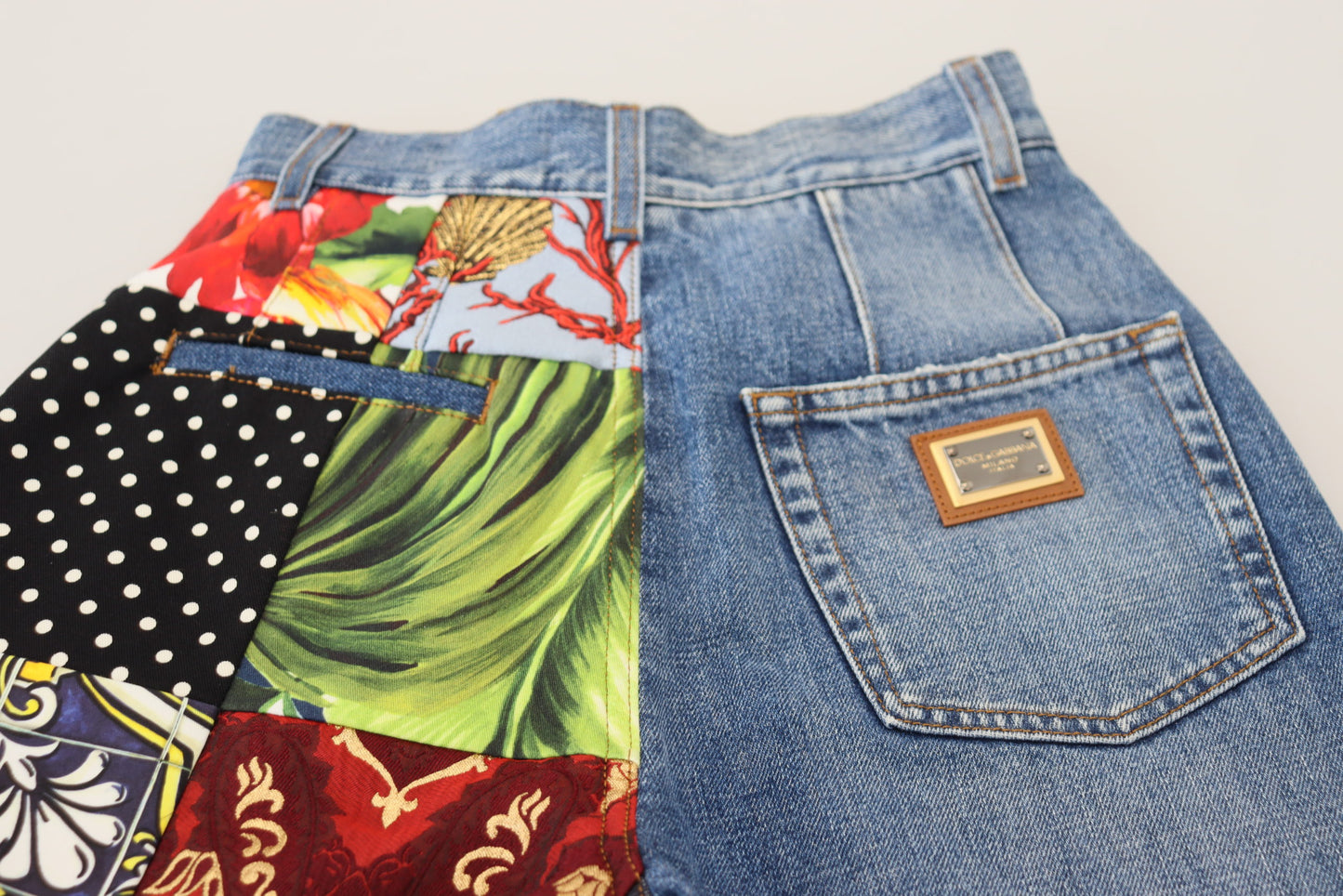 Dolce &amp; Gabbana Blaue Majolika-Jeans mit hoher Taille aus Jacquard
