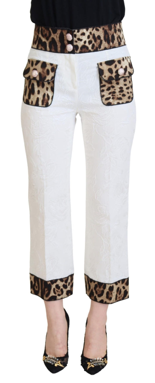 Dolce &amp; Gabbana – Weiße Hose mit hohem Bund und Leopardenmuster