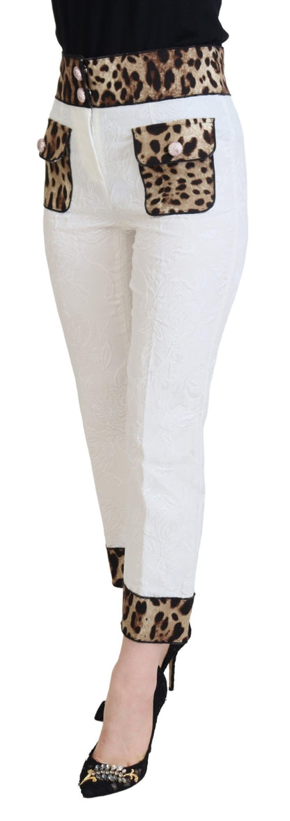 Dolce &amp; Gabbana – Weiße Hose mit hohem Bund und Leopardenmuster