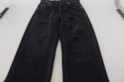 Dolce &amp; Gabbana – Zerfetzte Jeans aus schwarzer Baumwolle mit hoher Taille