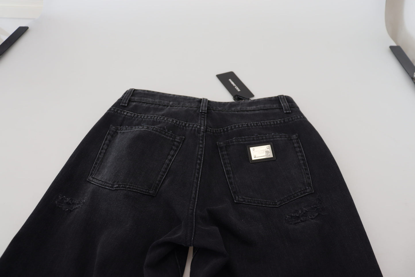 Dolce &amp; Gabbana – Zerfetzte Jeans aus schwarzer Baumwolle mit hoher Taille