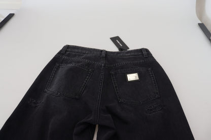 Dolce &amp; Gabbana – Zerfetzte Jeans aus schwarzer Baumwolle mit hoher Taille