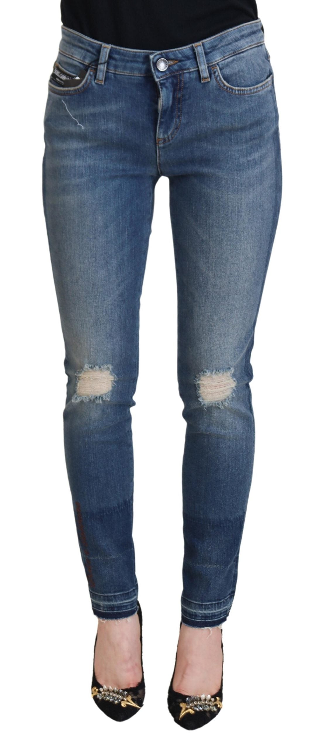 Dolce &amp; Gabbana Blaue Jeans aus zerfetztem Baumwolldenim mit verwaschener Optik