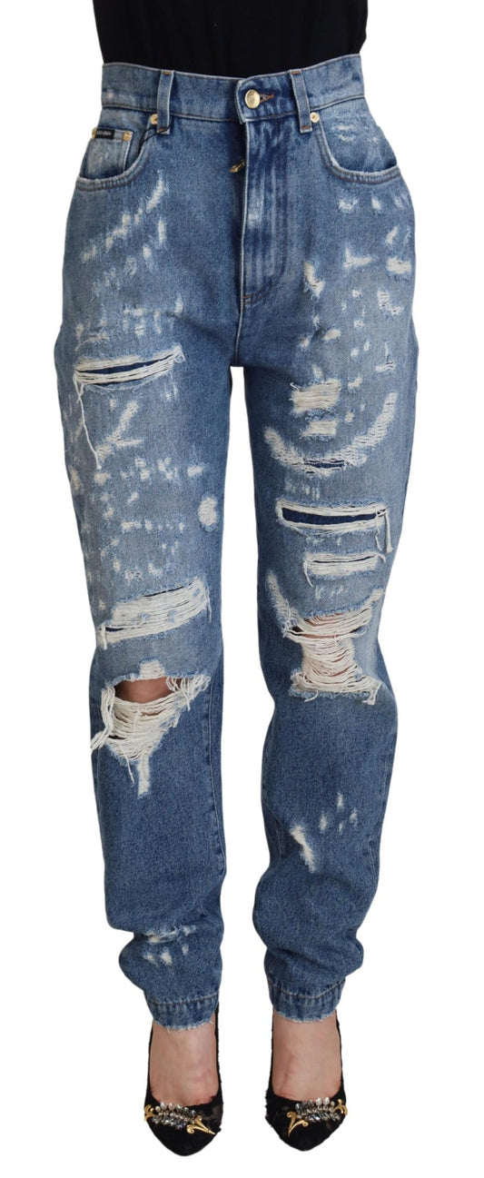 Dolce &amp; Gabbana Blaue Jeans aus zerfetztem Baumwolldenim mit verwaschener Optik