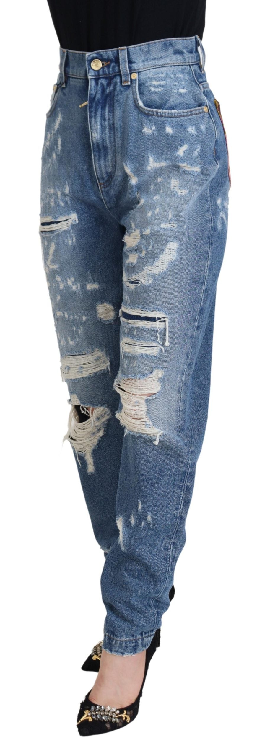 Dolce &amp; Gabbana Blaue Jeans aus zerfetztem Baumwolldenim mit verwaschener Optik
