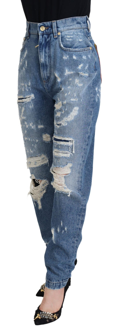 Dolce &amp; Gabbana Blaue Jeans aus zerfetztem Baumwolldenim mit verwaschener Optik