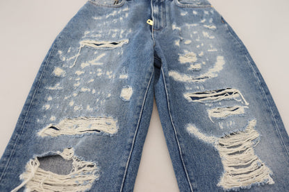 Dolce &amp; Gabbana Blaue Jeans aus zerfetztem Baumwolldenim mit verwaschener Optik