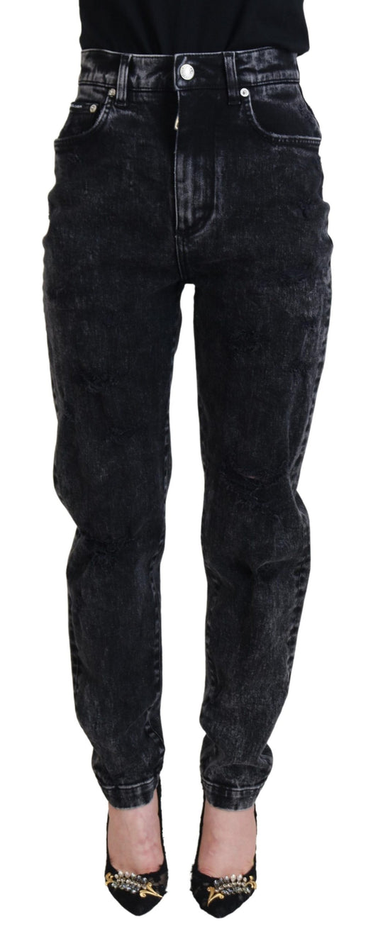 Dolce &amp; Gabbana – Schwarze Jeans aus gewaschener Baumwolle mit hoher Taille