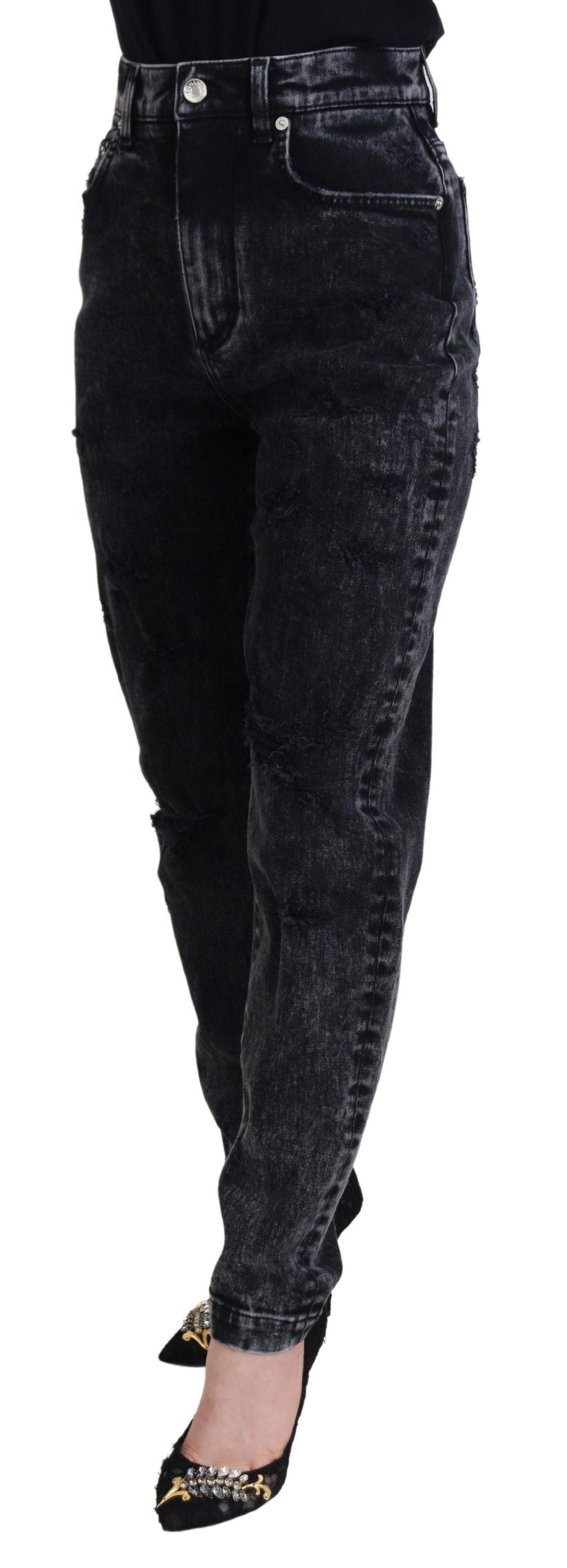 Dolce &amp; Gabbana – Schwarze Jeans aus gewaschener Baumwolle mit hoher Taille
